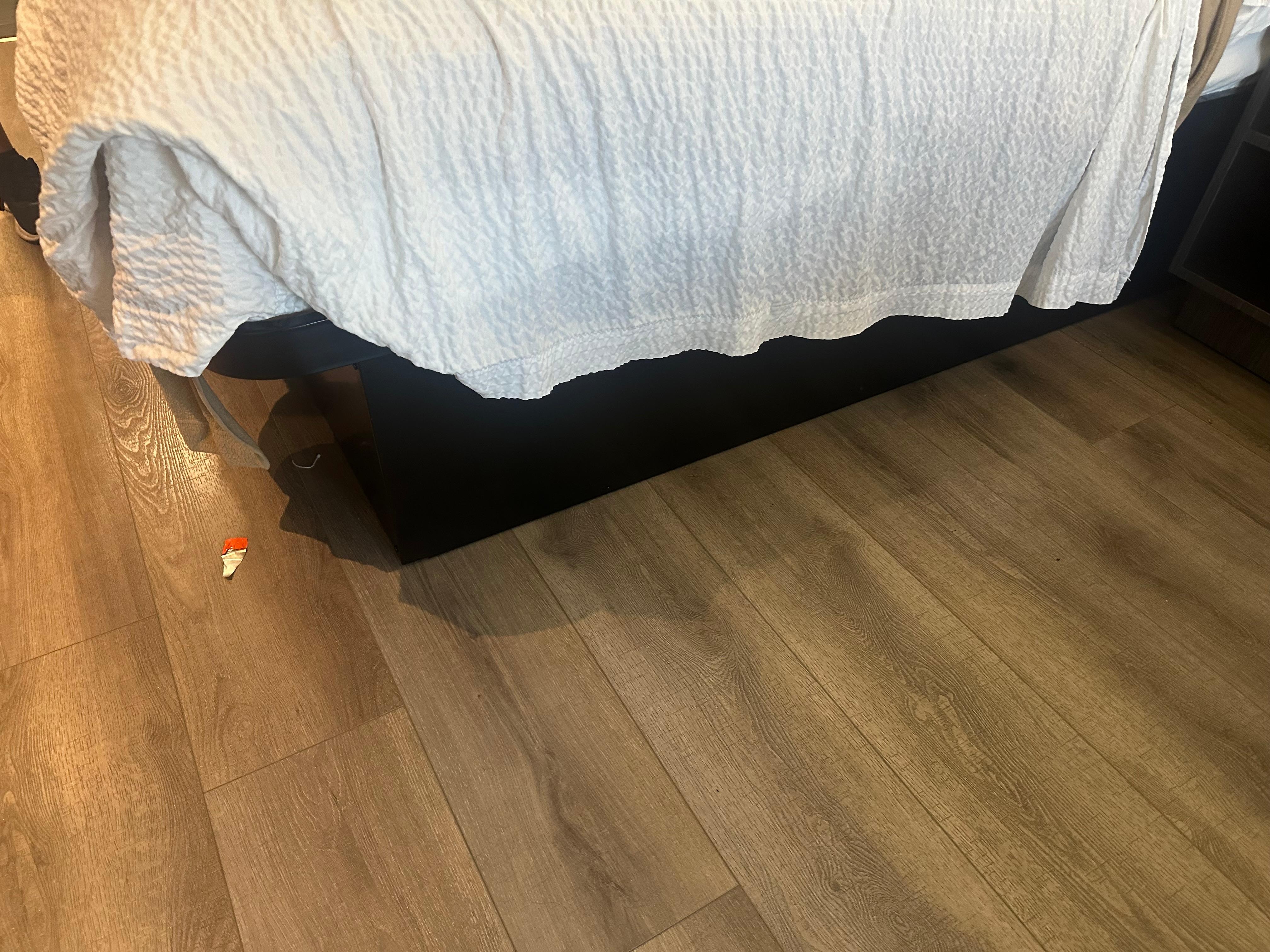 Metal plate under bed! Made super loud noise every time we accidentally bumped it!