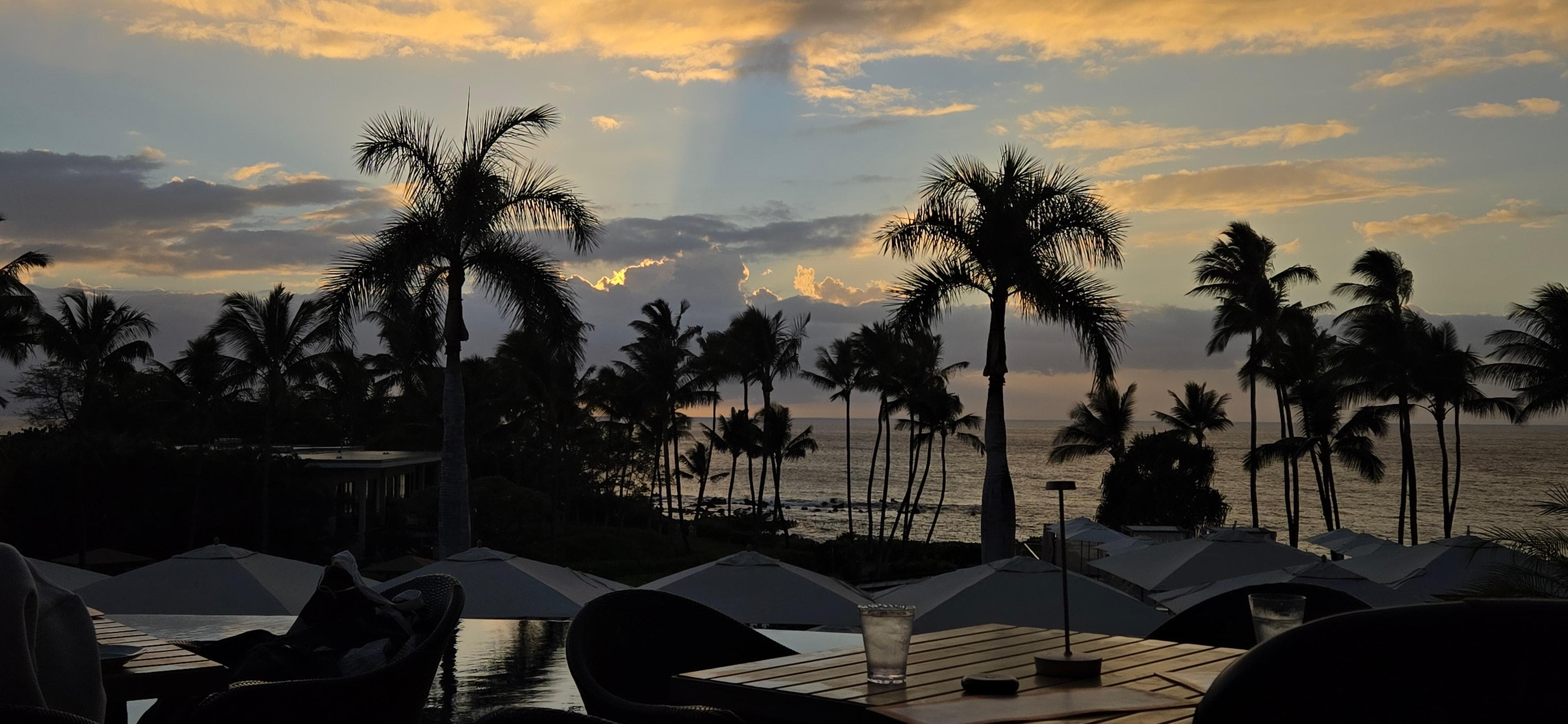 Sunset over the infinity-edge pools