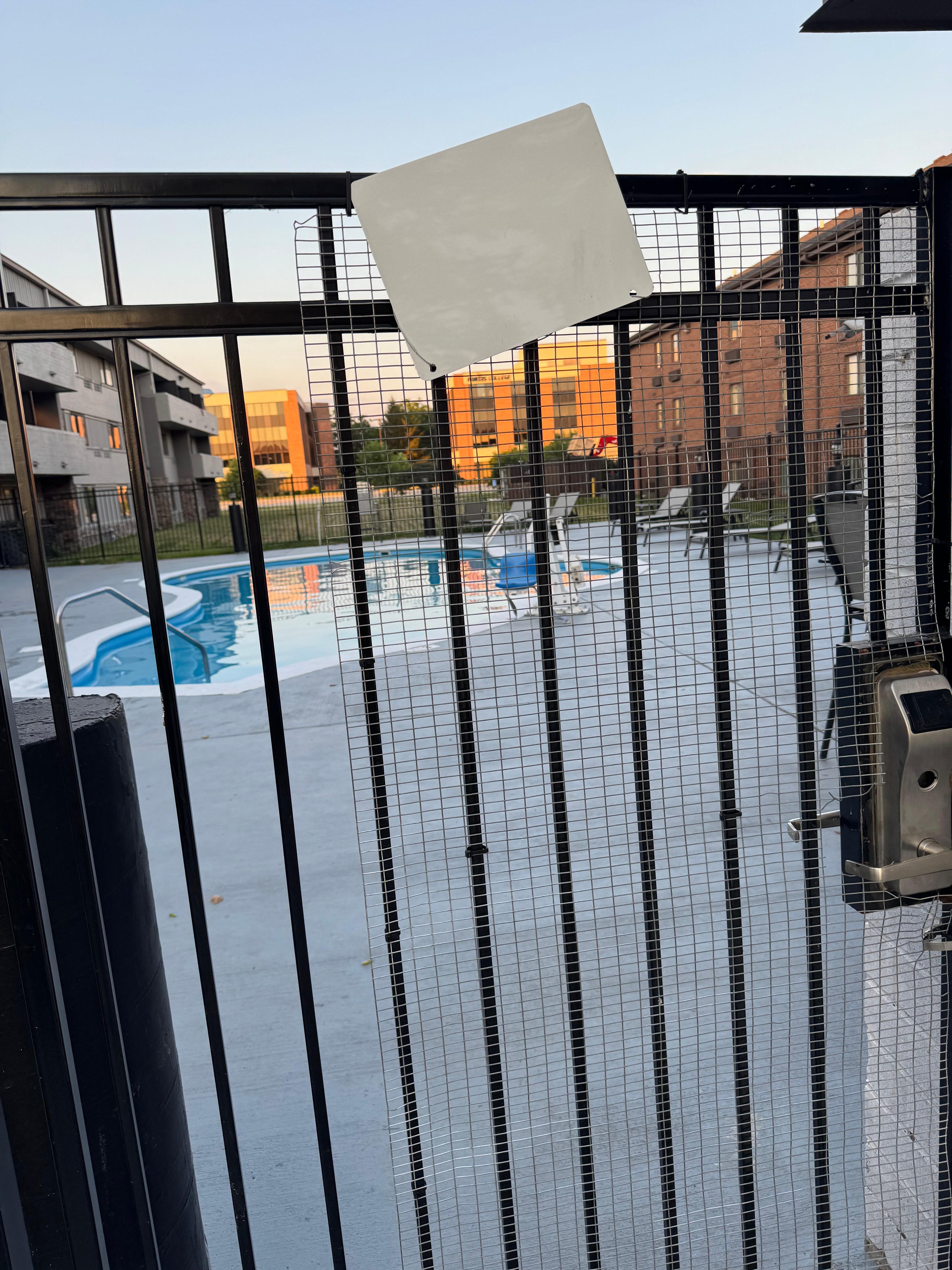 Obscuring the health department’s closure notice on the pool