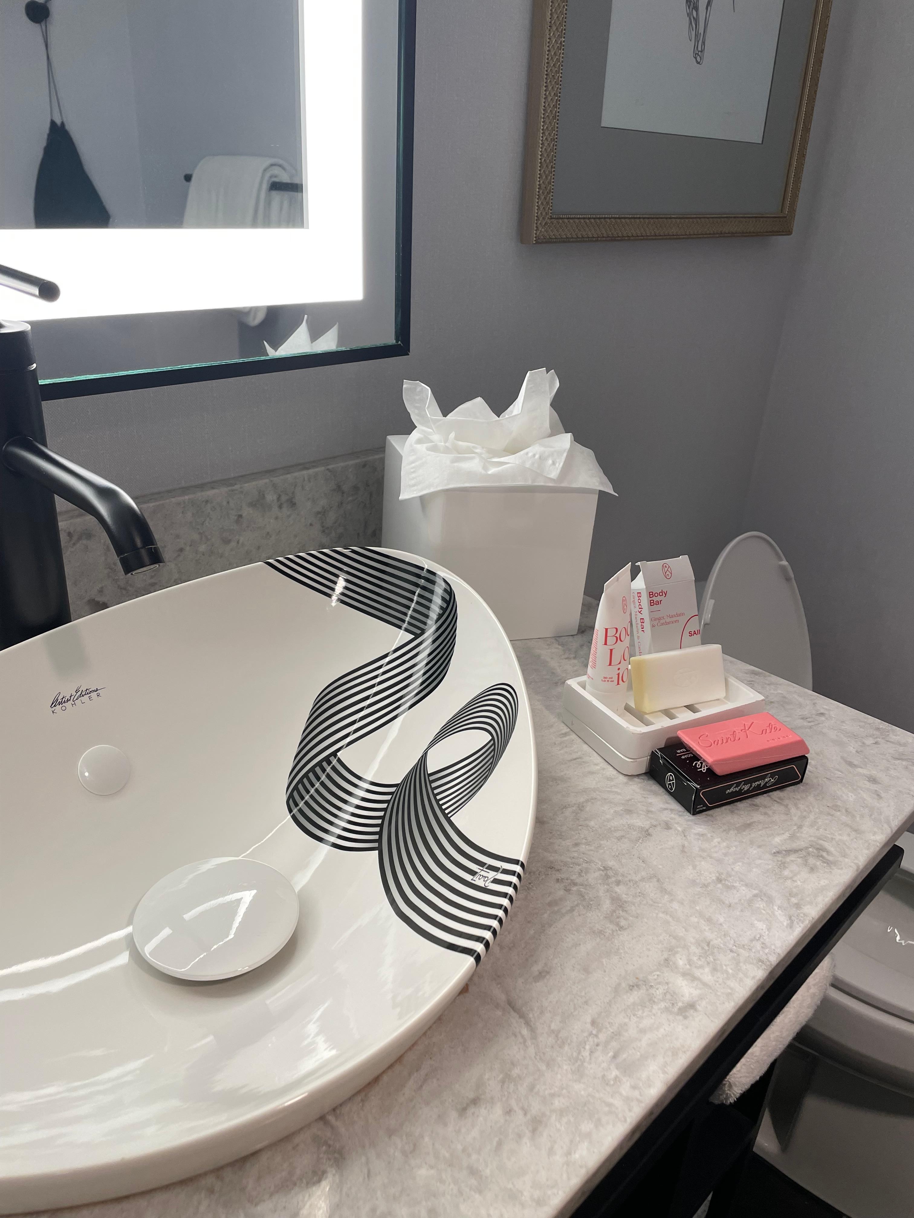 Funky Kohler sink and make up “eraser” soap! So fun! 🫧🖤