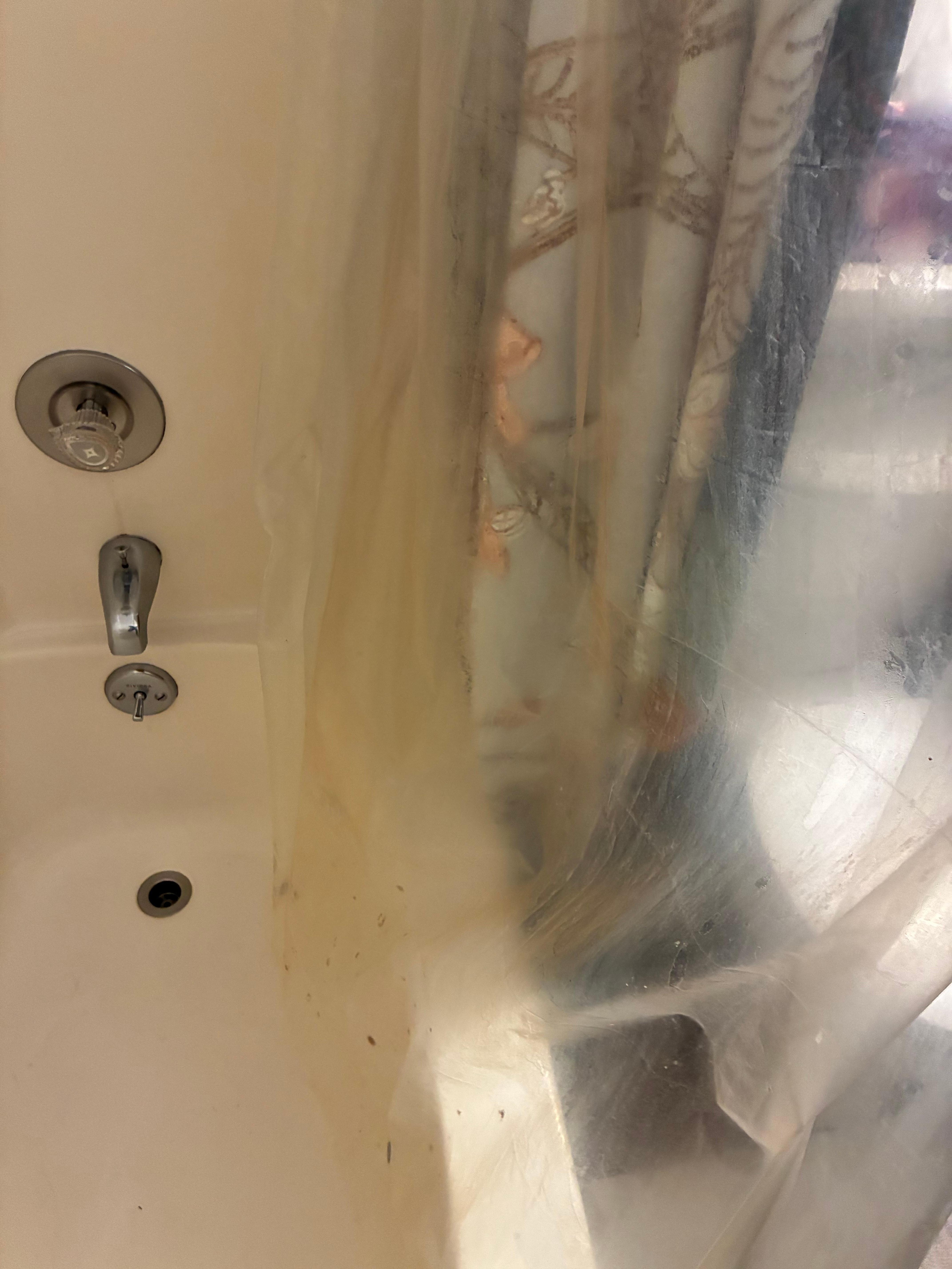 Bathroom needs some cleaning attention. Curtain needs extensive wash or replacement. 