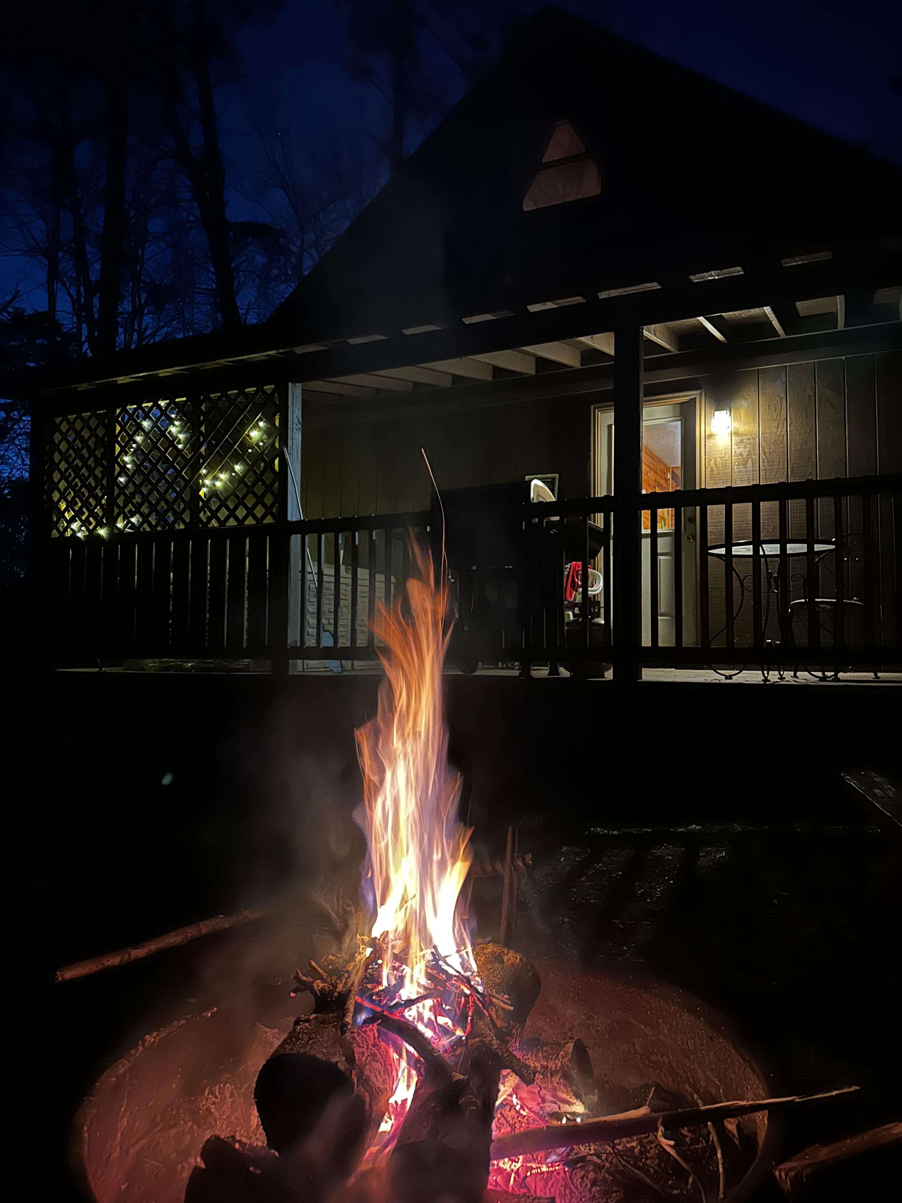 View from the fire pit toward the back of the cabin.  