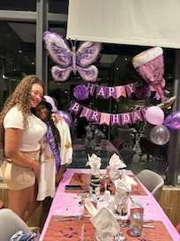 Sasher decorated our table with short notice. The front desk didn’t tell us we were supposed to call to get our table decorated in advance but she accommodated us