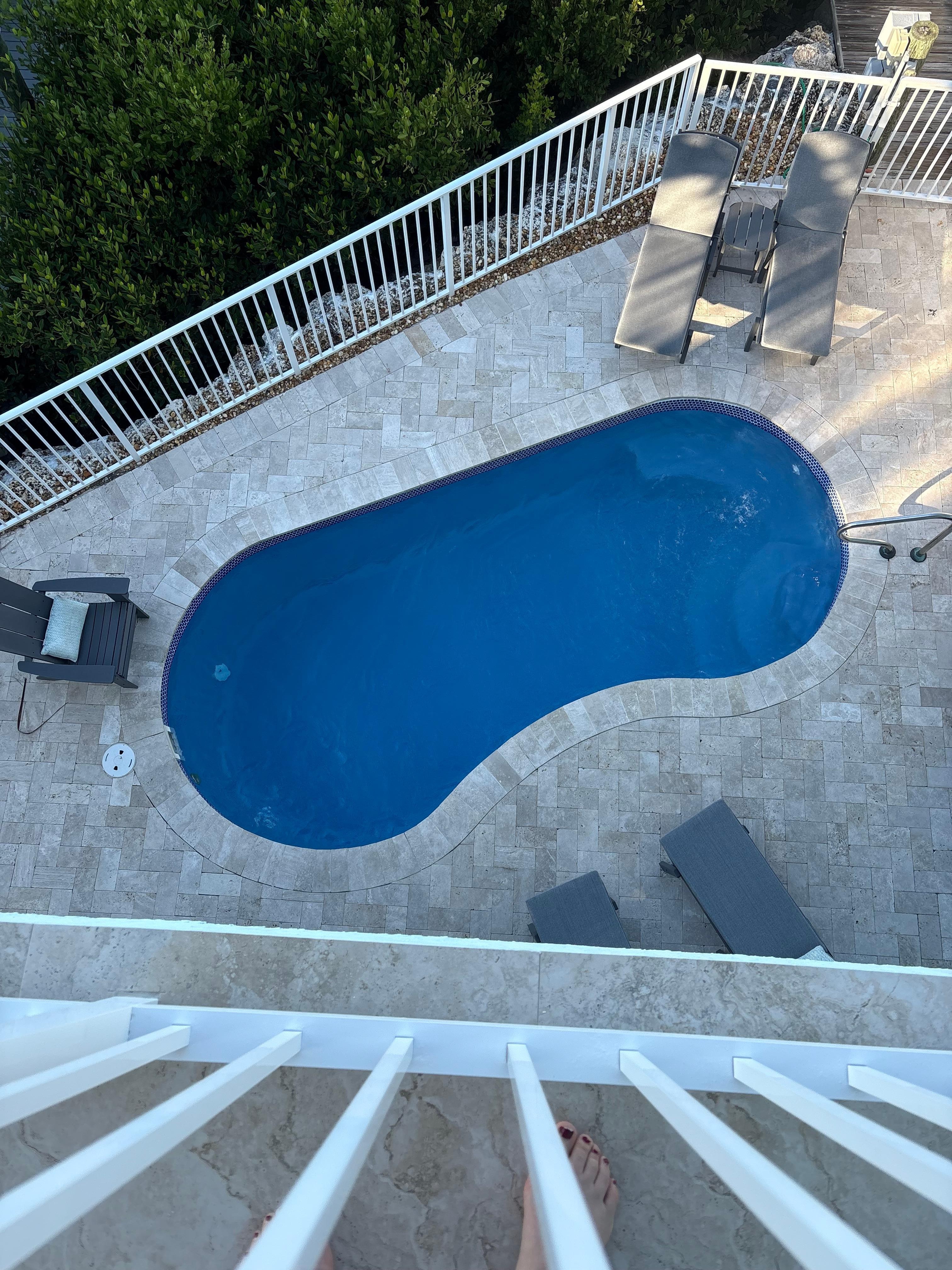 Looking down from balcony 