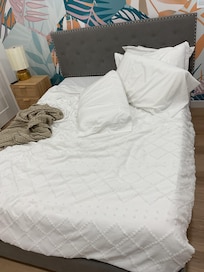 Bed was not clean. No sheets to be found. A clean comforter was found. House had not been cleaned. Wasn’t cleaned until next day at 3:30 pm