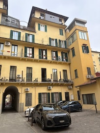 From the courtyard looking at the building.