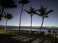 Pool area looking west, after sunset