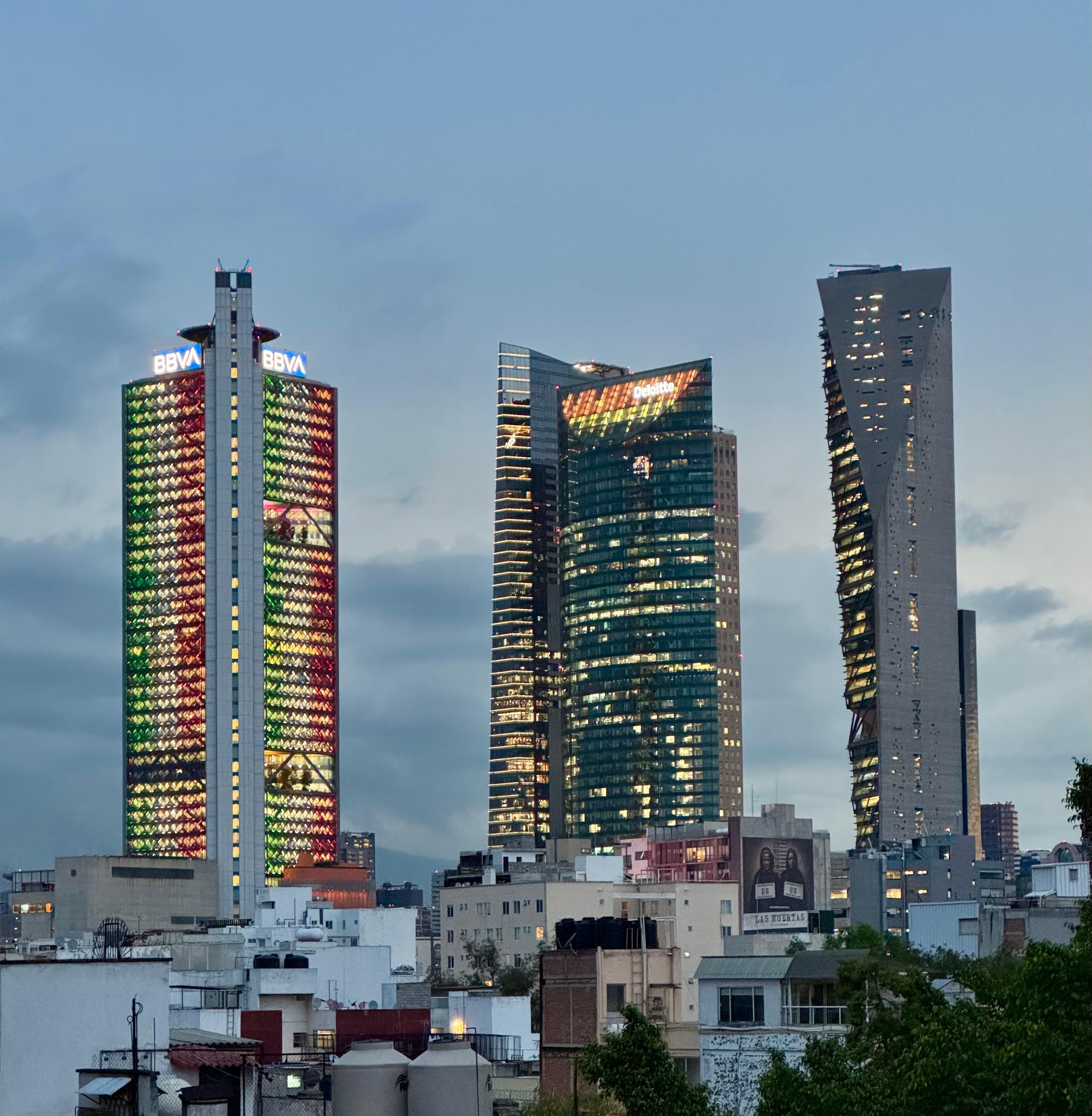 Evening view from the living room of the apartment. 