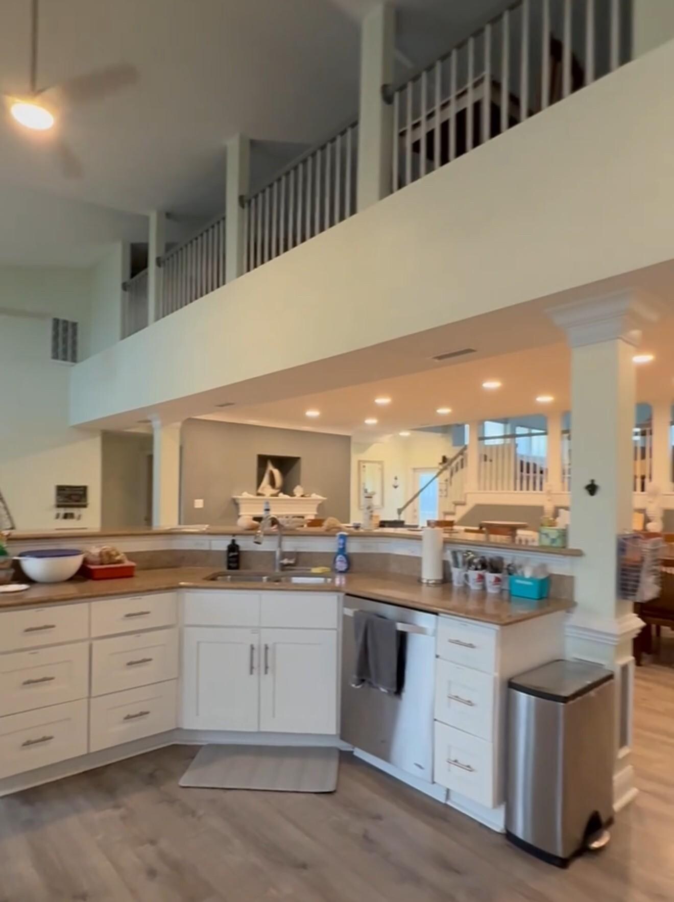 This is only half of the kitchen! View to top level common space. 