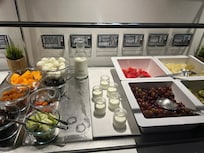 Fruit, eggs, yogurt etc offered at breakfast.