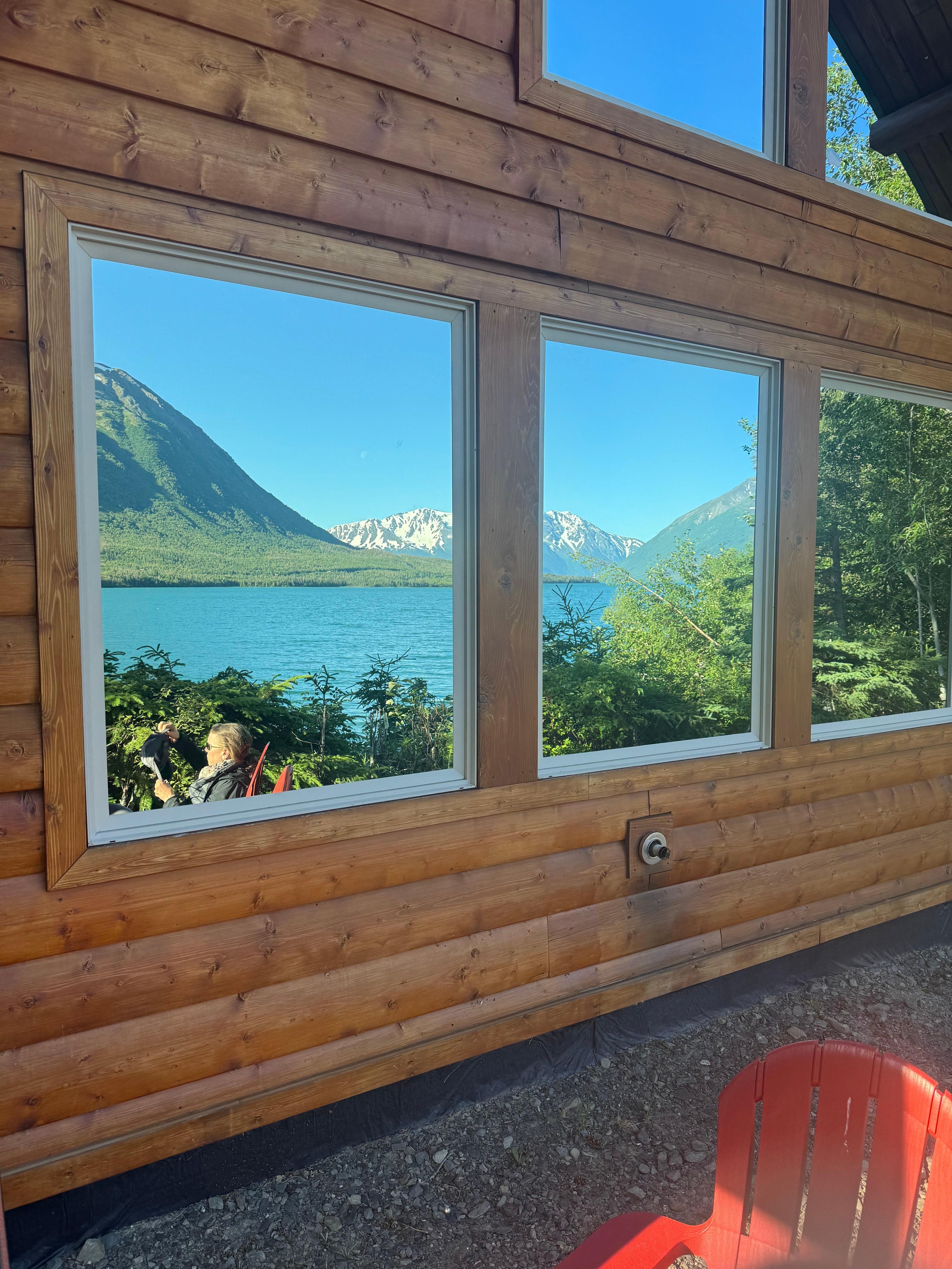 Reflection of lake off windows. 