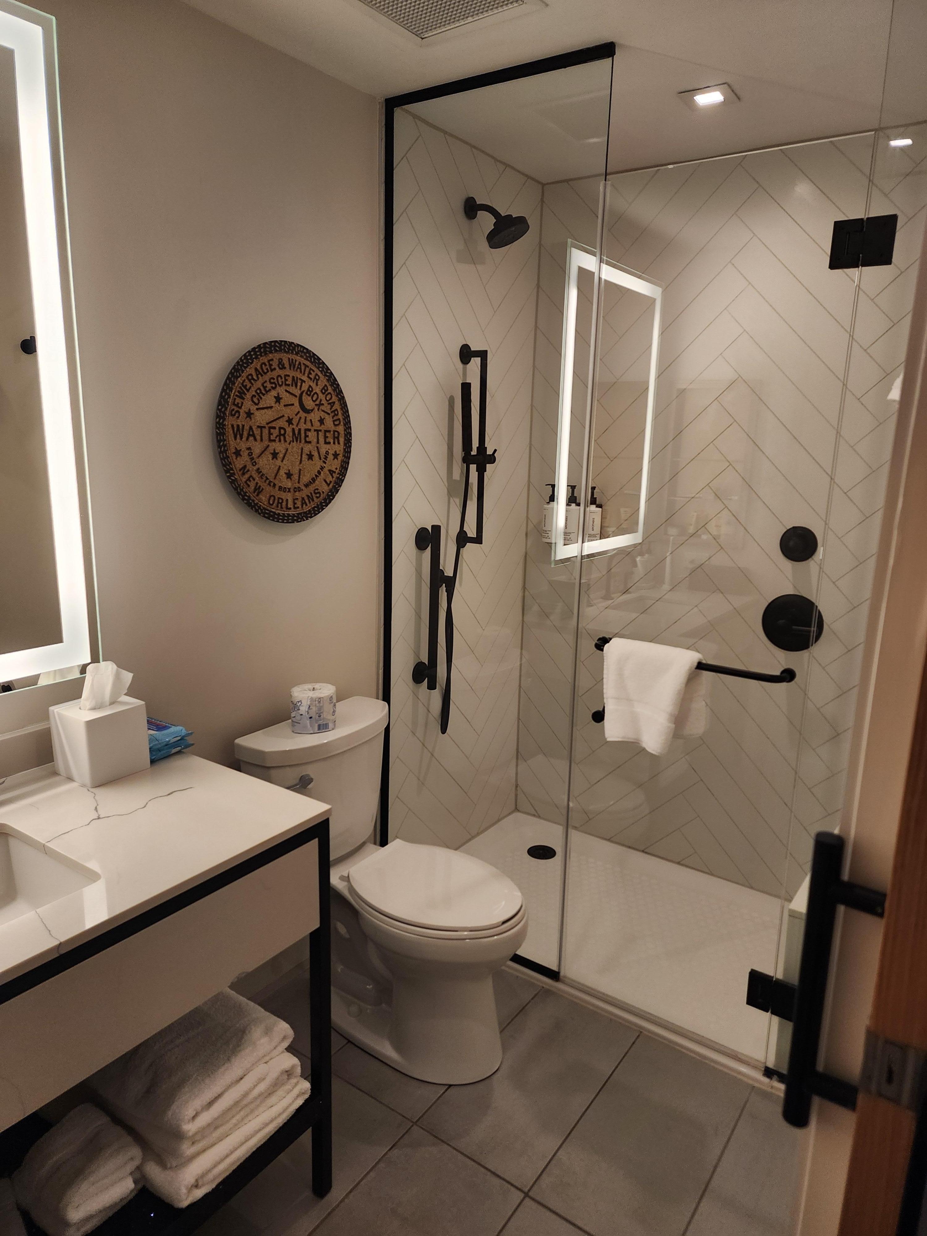 Nice bathroom, water pressure is good in the shower, look out for stray hairs! Lol. 