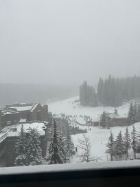 Our skis were stored across the street from our unit at the Beaver Run chairlift.