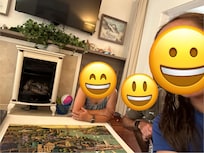 We enjoyed several puzzles that were available. This one was missing four pieces (we knew in advance since someone wrote that inside the box) and one piece looked gnawed on.