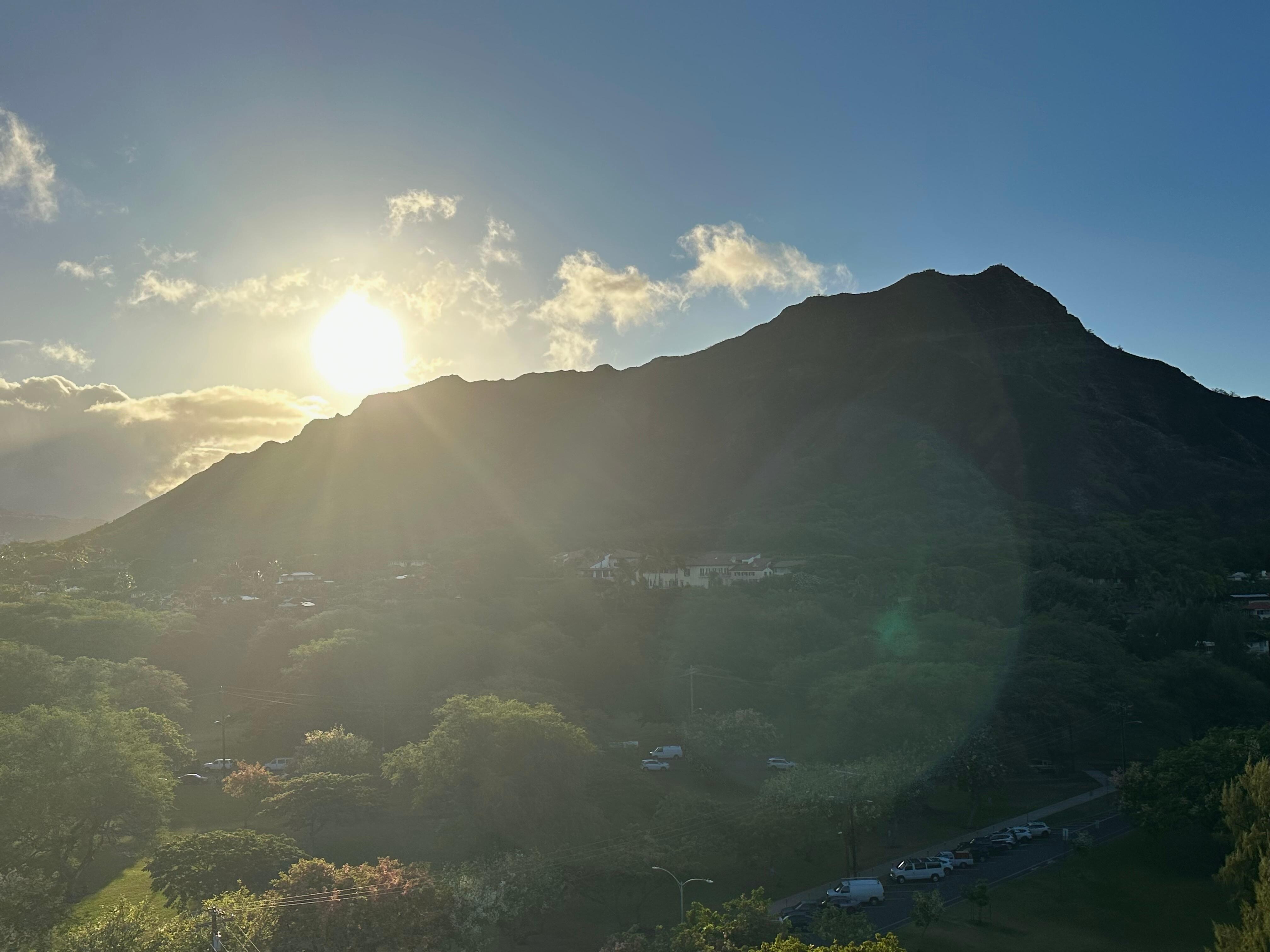 The sunrise over diamond head.