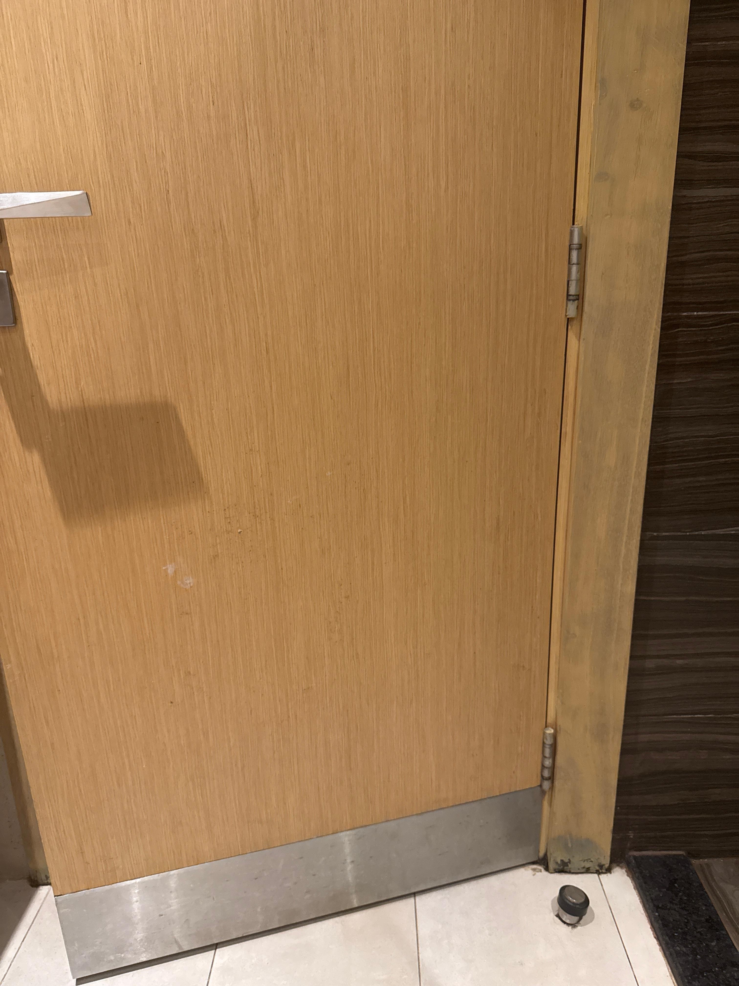 Bathroom door, dirty and rotten 