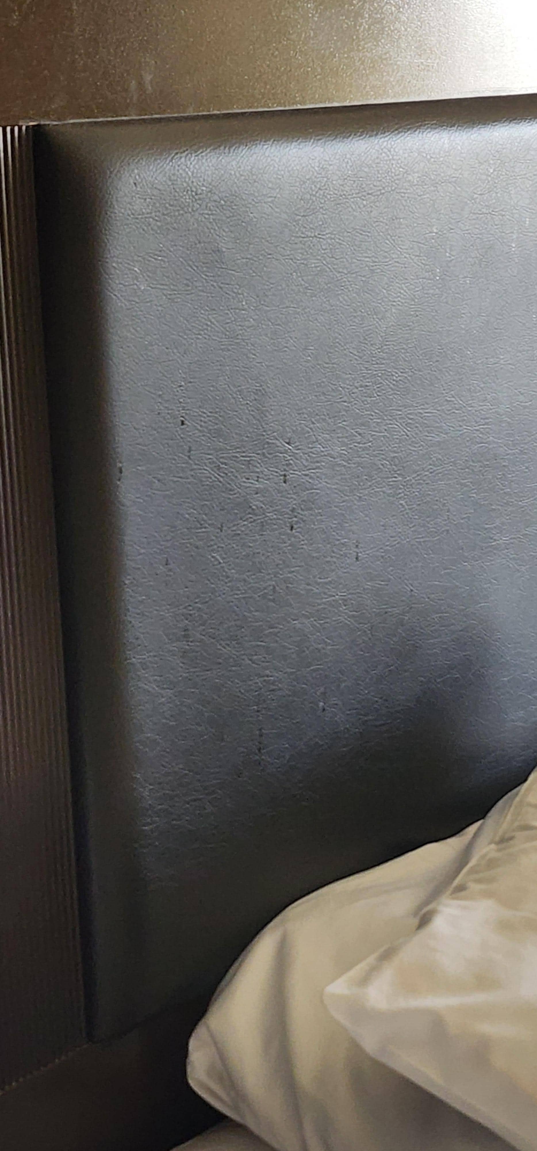 Stains on headboard. 