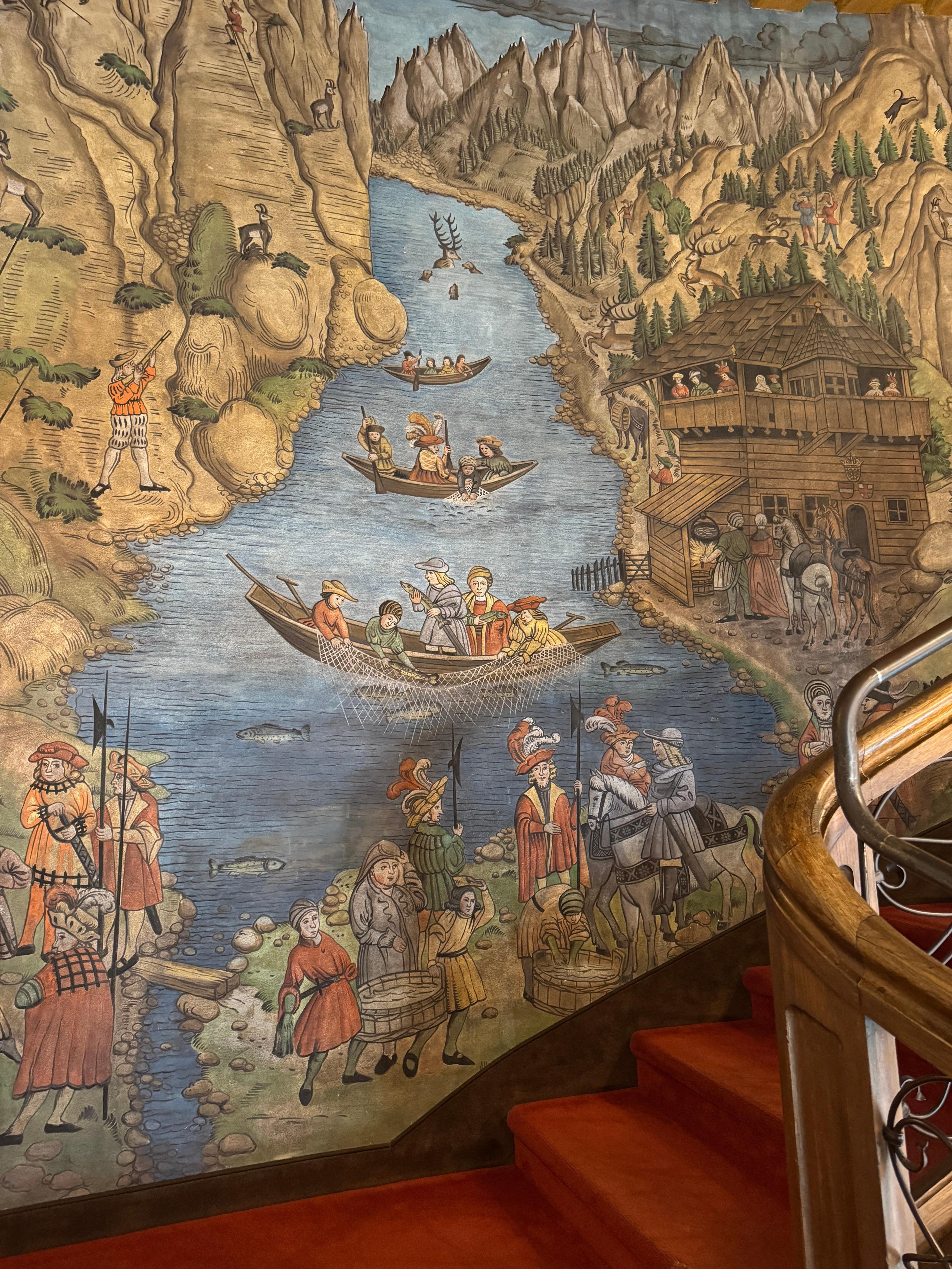 Painted wall along the staircase