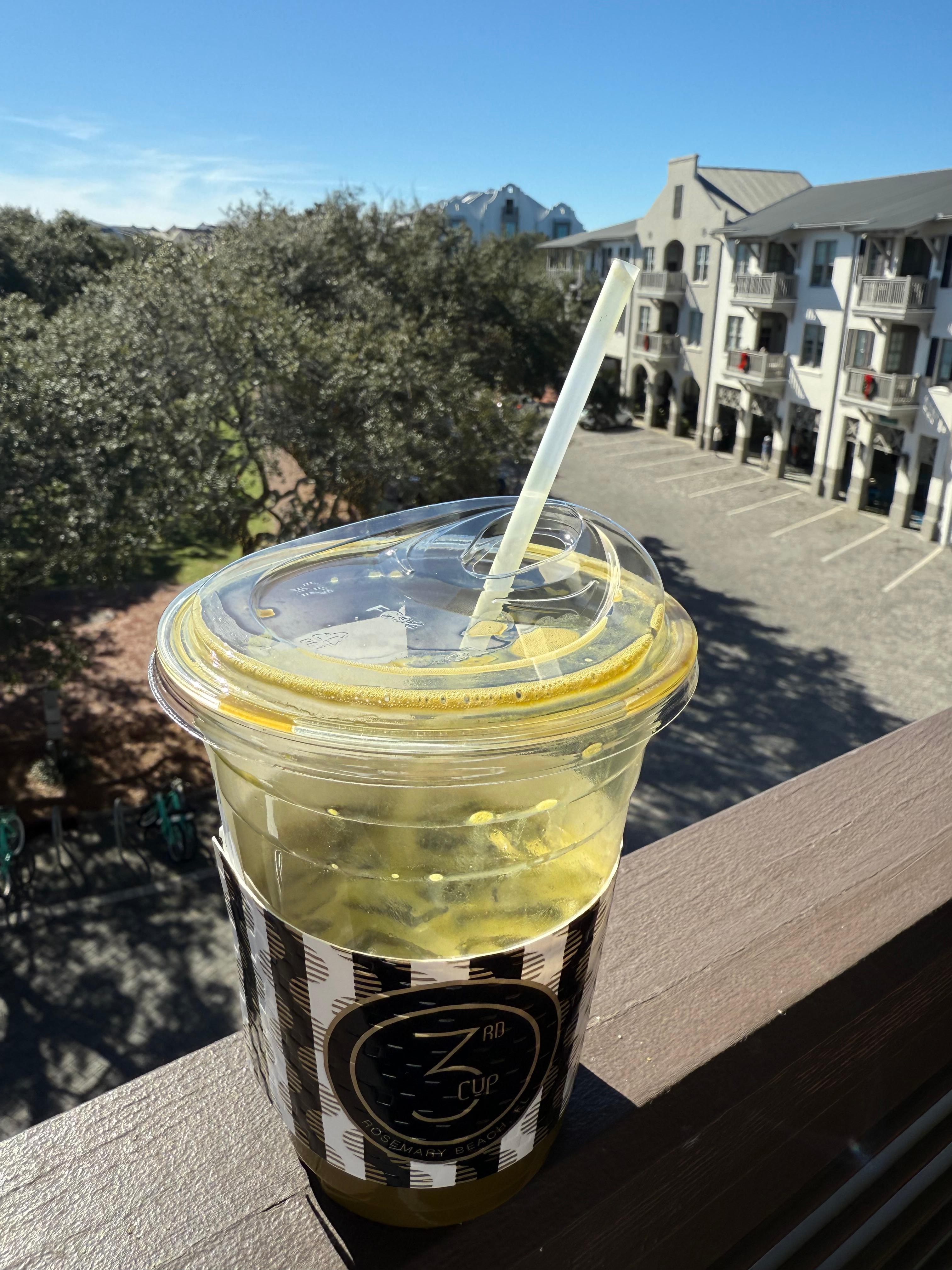 Having a matcha on the balcony 