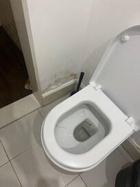 Looks like prior water damage to the bathroom wall.