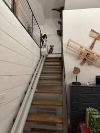 Our little pup, Preston, thoroughly enjoyed the stairs. Betting he felt like the king of the castle up there! 😉