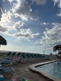 The beach steps from the pool area