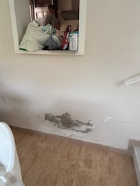 Plaster falling off the walls in the front room