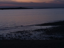 View of sand bar to Bar Island and Frenchman Bay--twilight. (About 100 feet from house.)