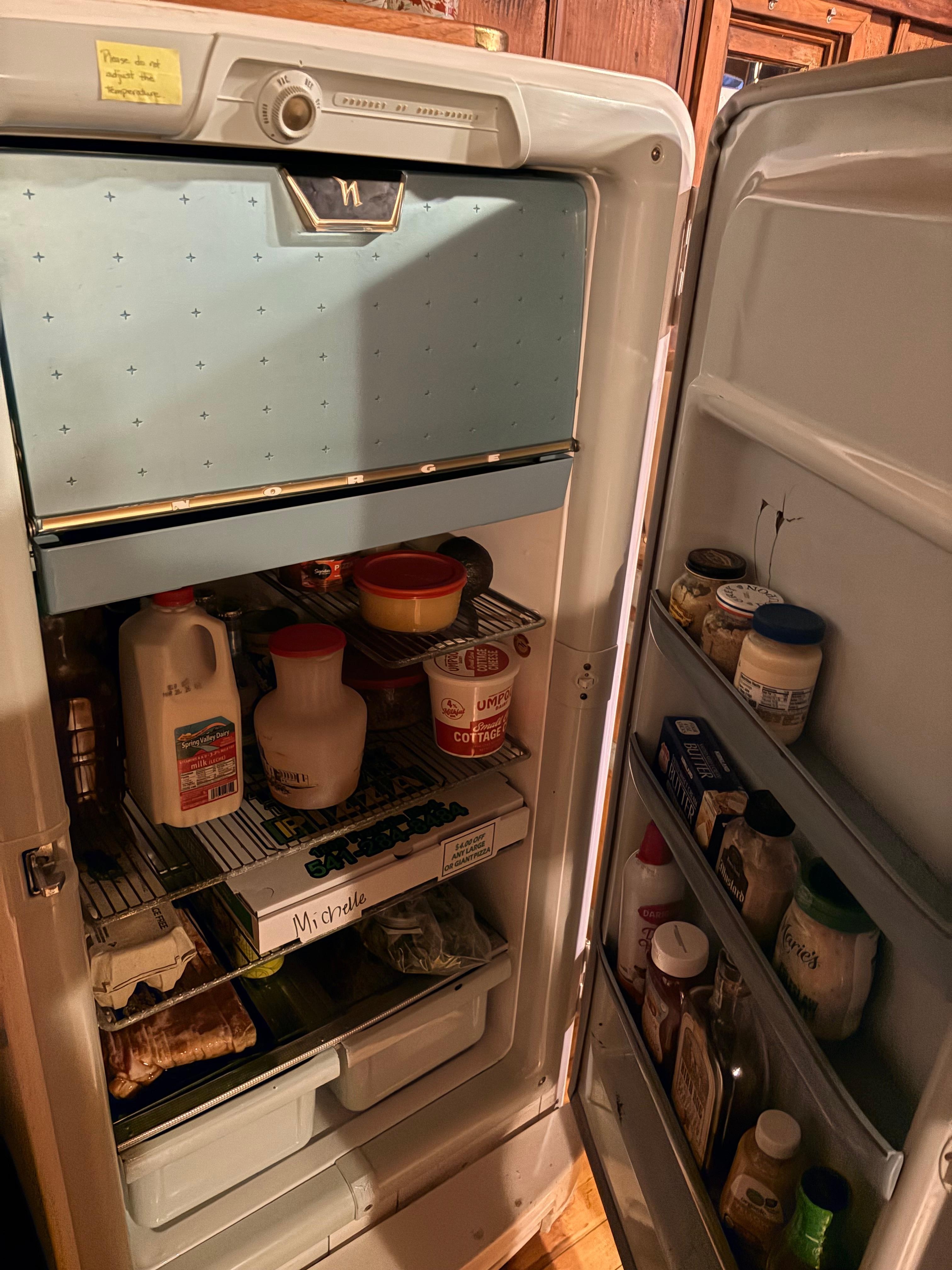 Fridges that were made to last with metal drawers! Kept things perfect temp!