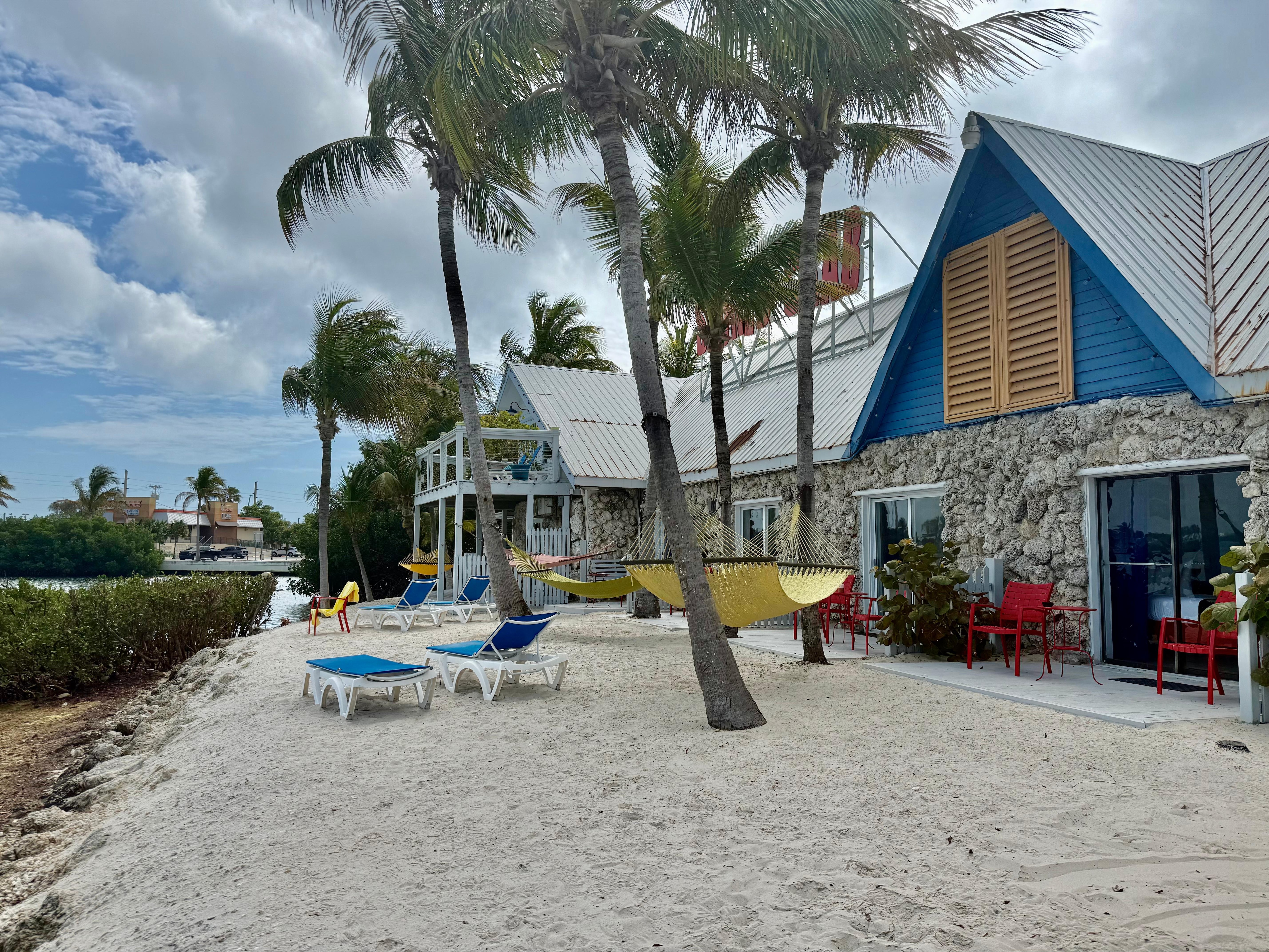 Along the outside of the rooms facing water