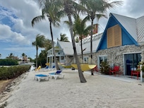 Along the outside of the rooms facing water