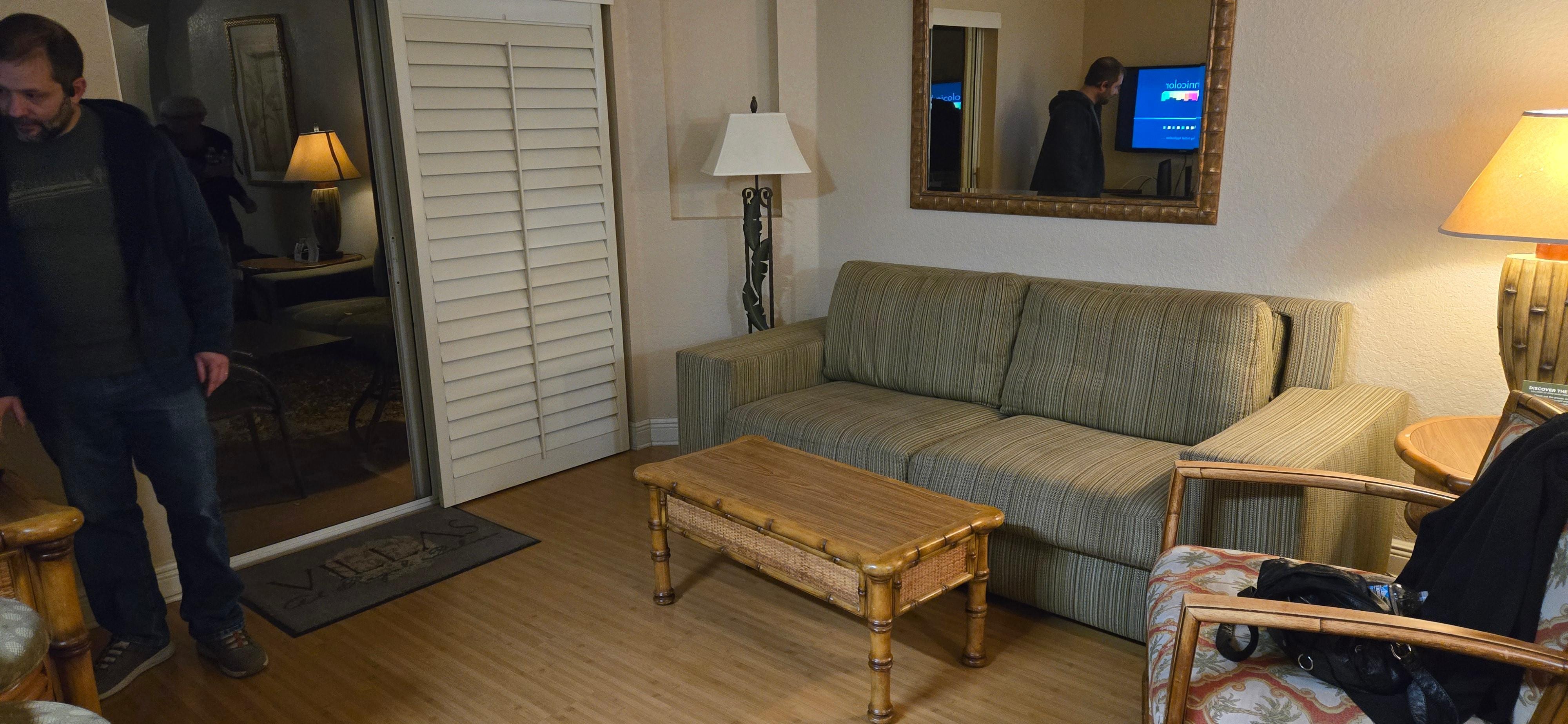 Living room with door to patio