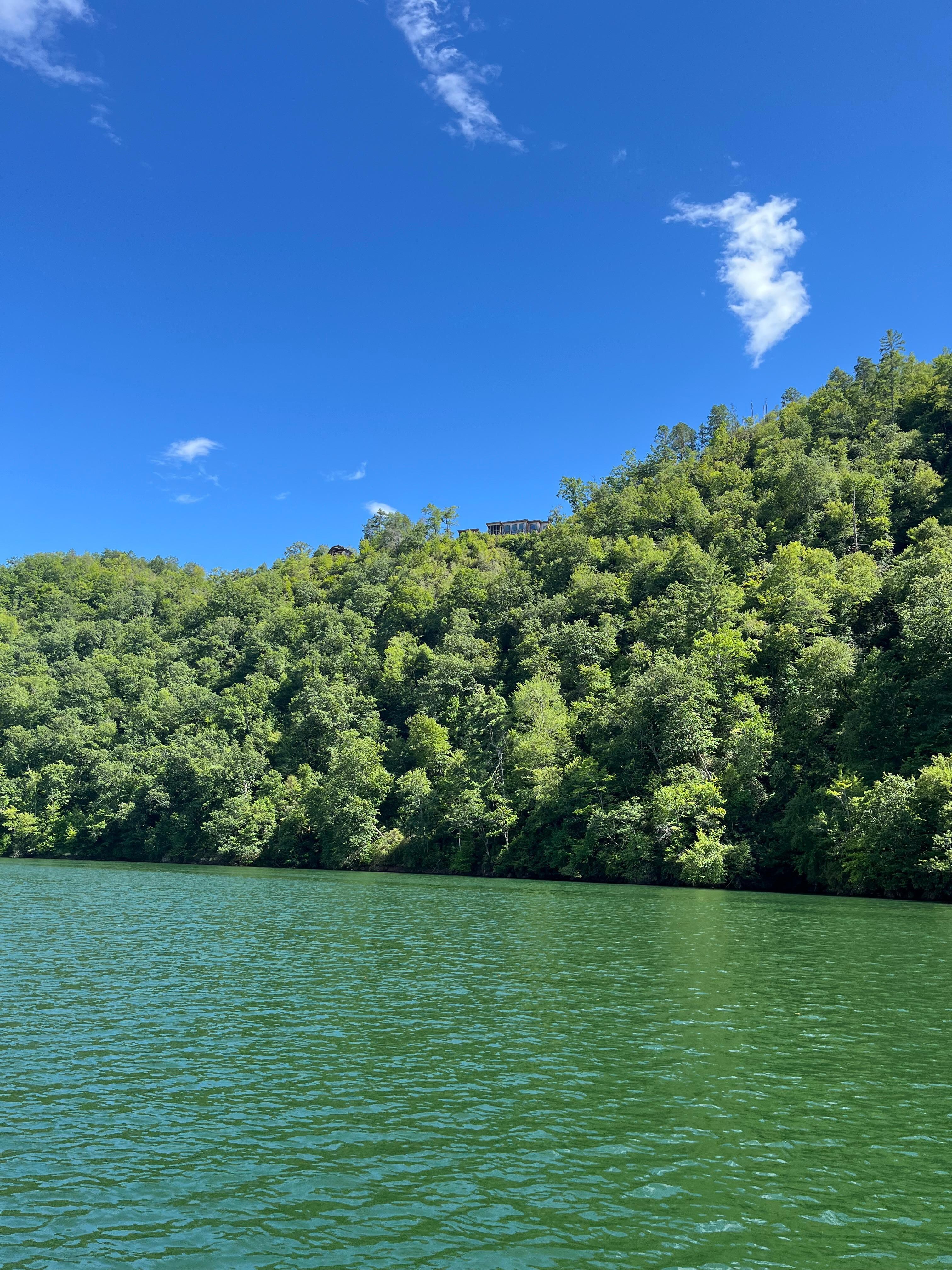 View from pontoon boat on the Tuckaseegee river below the cabin!