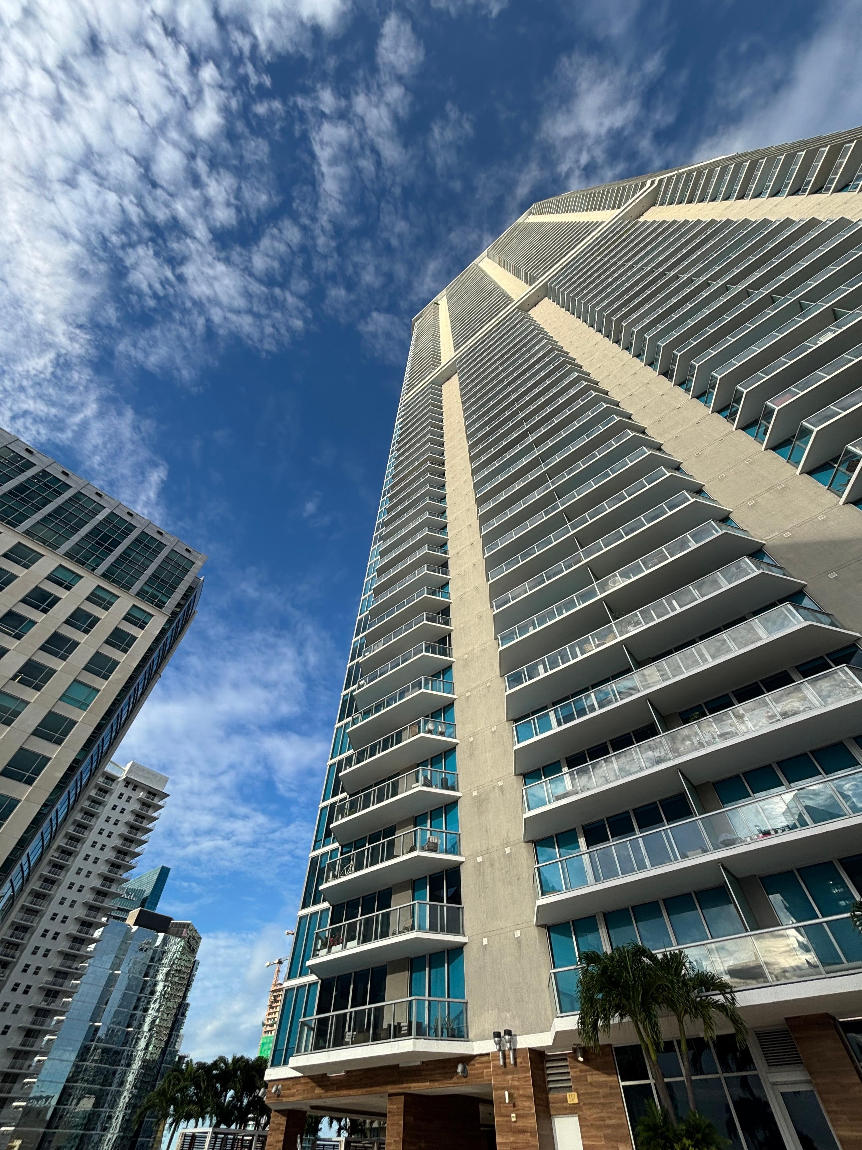 Looking up from the pool area