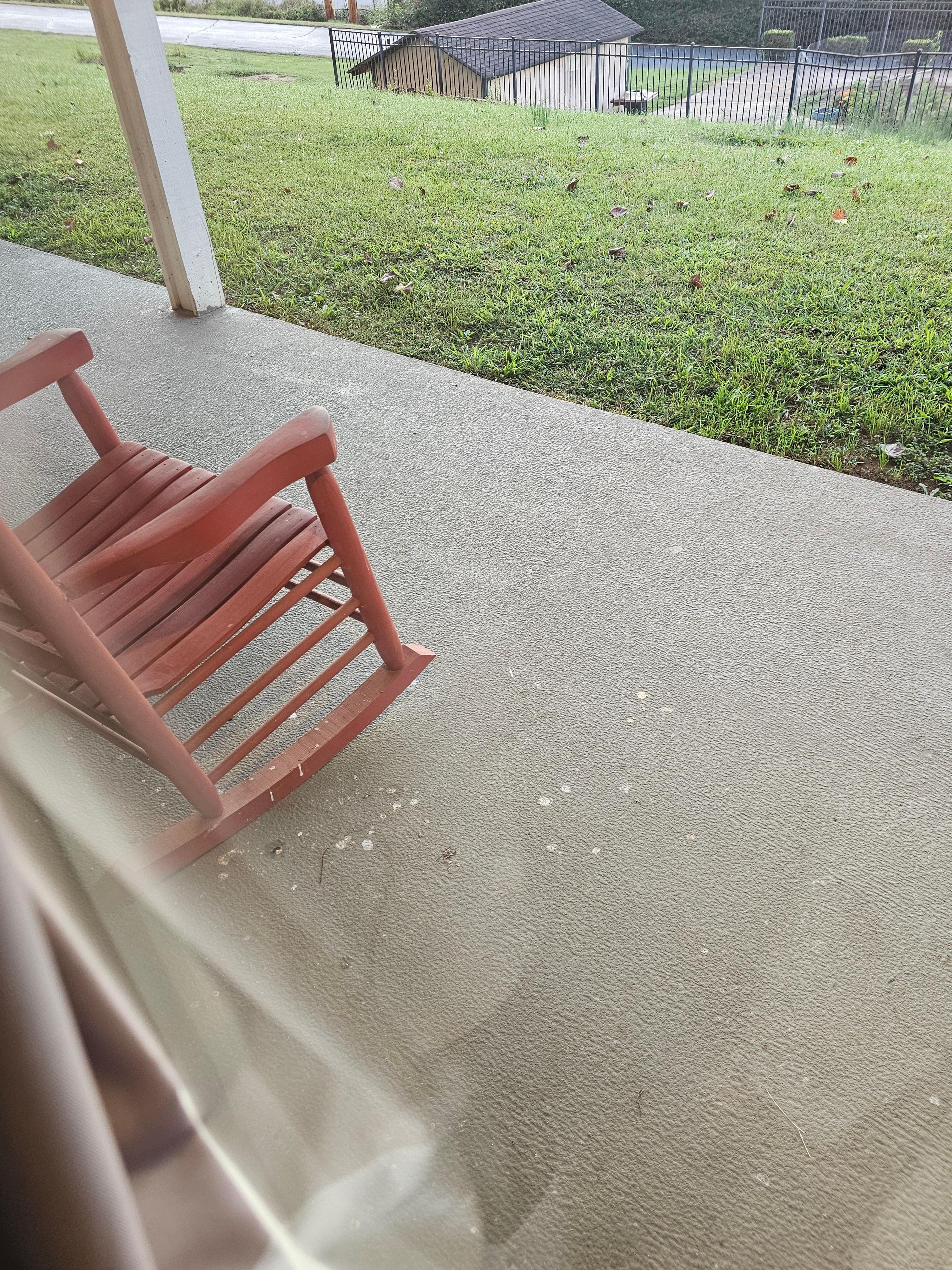 The chair and "deck" covered in bird poop