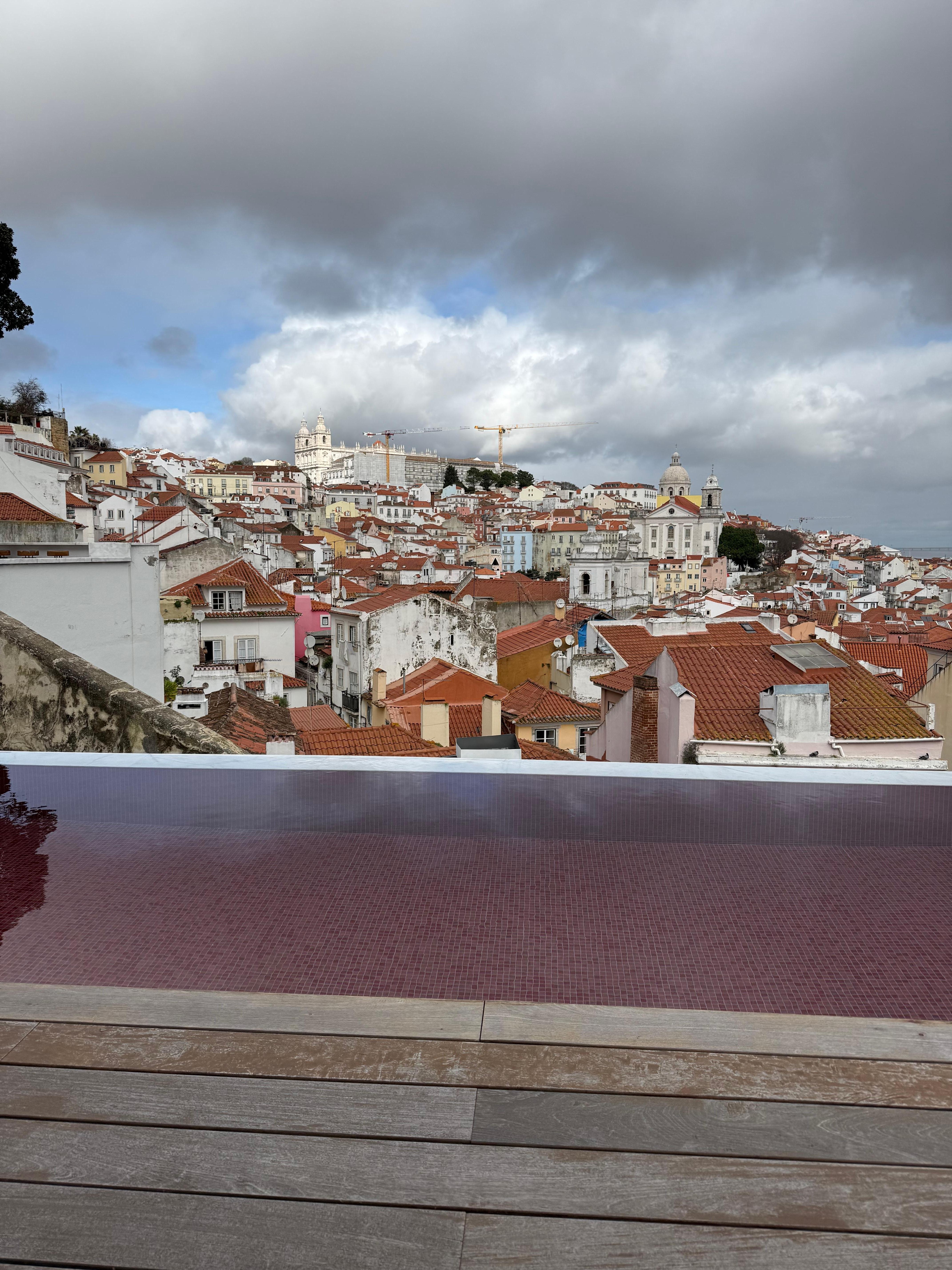 Terrace looking over the pool into the Alfama neighborhood.  