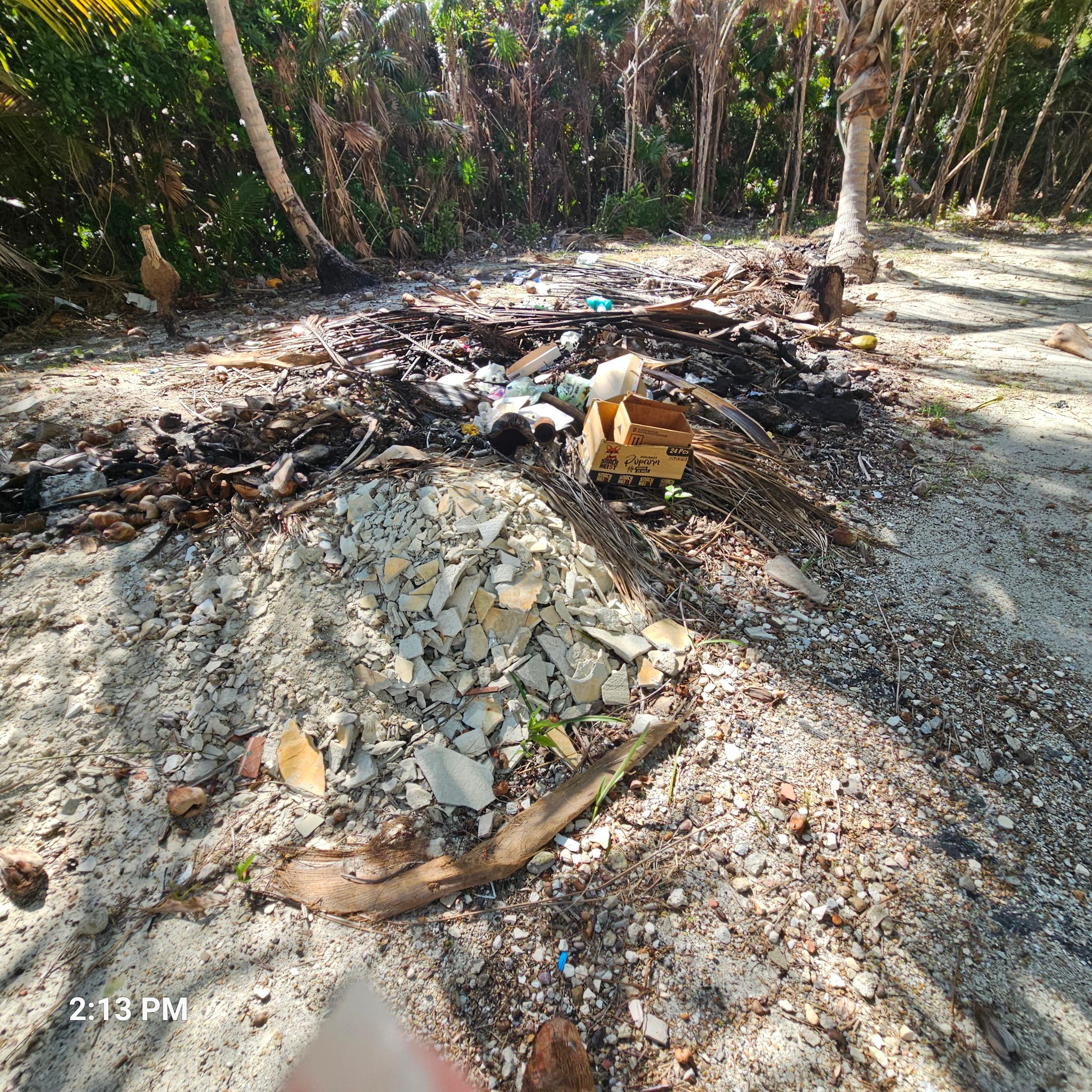 Garbage/ burn pile in front of buildings 