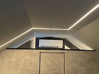 Bathroom cut out in main area- open area with heat/ AC in bathroom with bathroom vent directly overtop of the heater/ AC