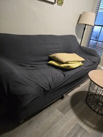 There is no carpet in this living room. Floor is cold