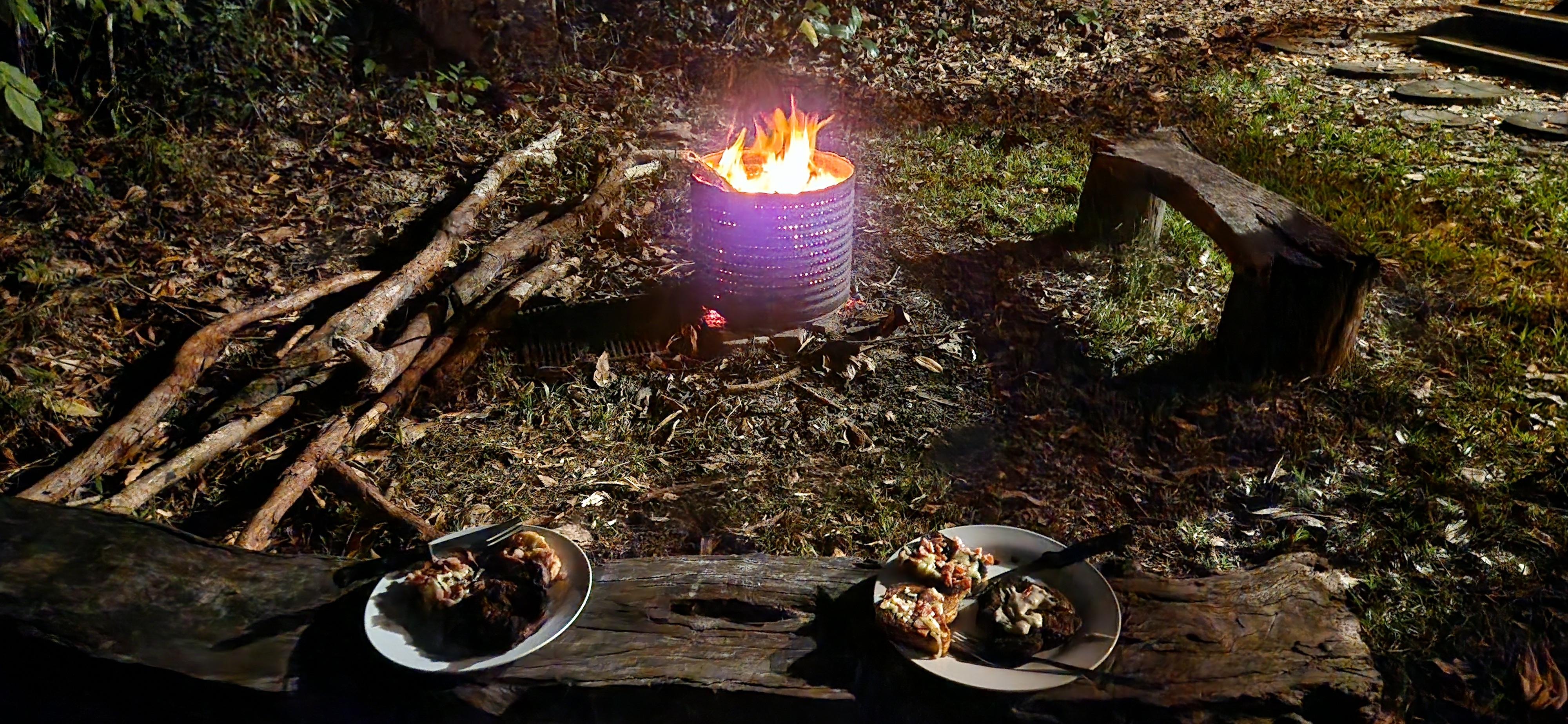 Camp-fire dinner, cooked to perfection and the lively hum of the rainforest to make the atmosphere.