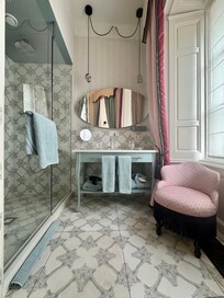Hotel room bathroom area