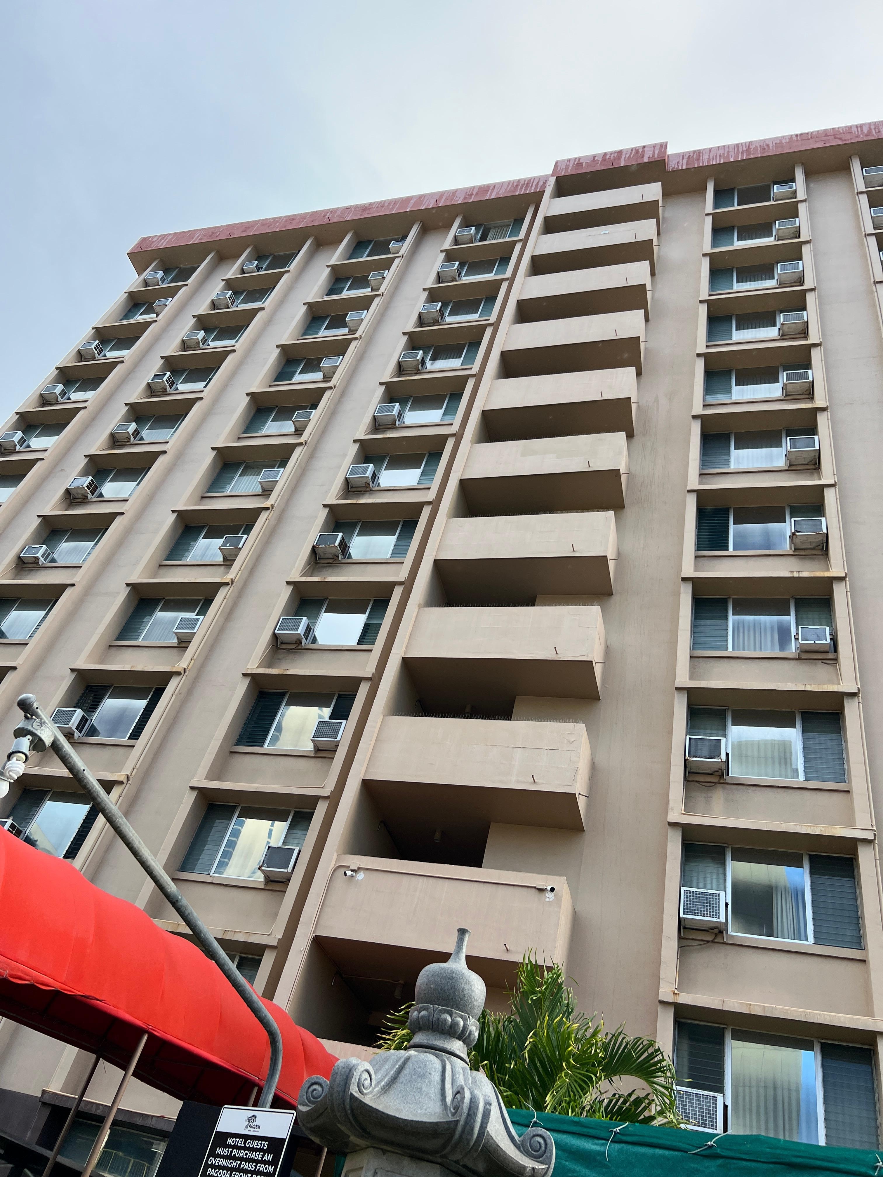 View from south entrance of hotel. North side entrance is city street where parking is a 2-3 walk. 