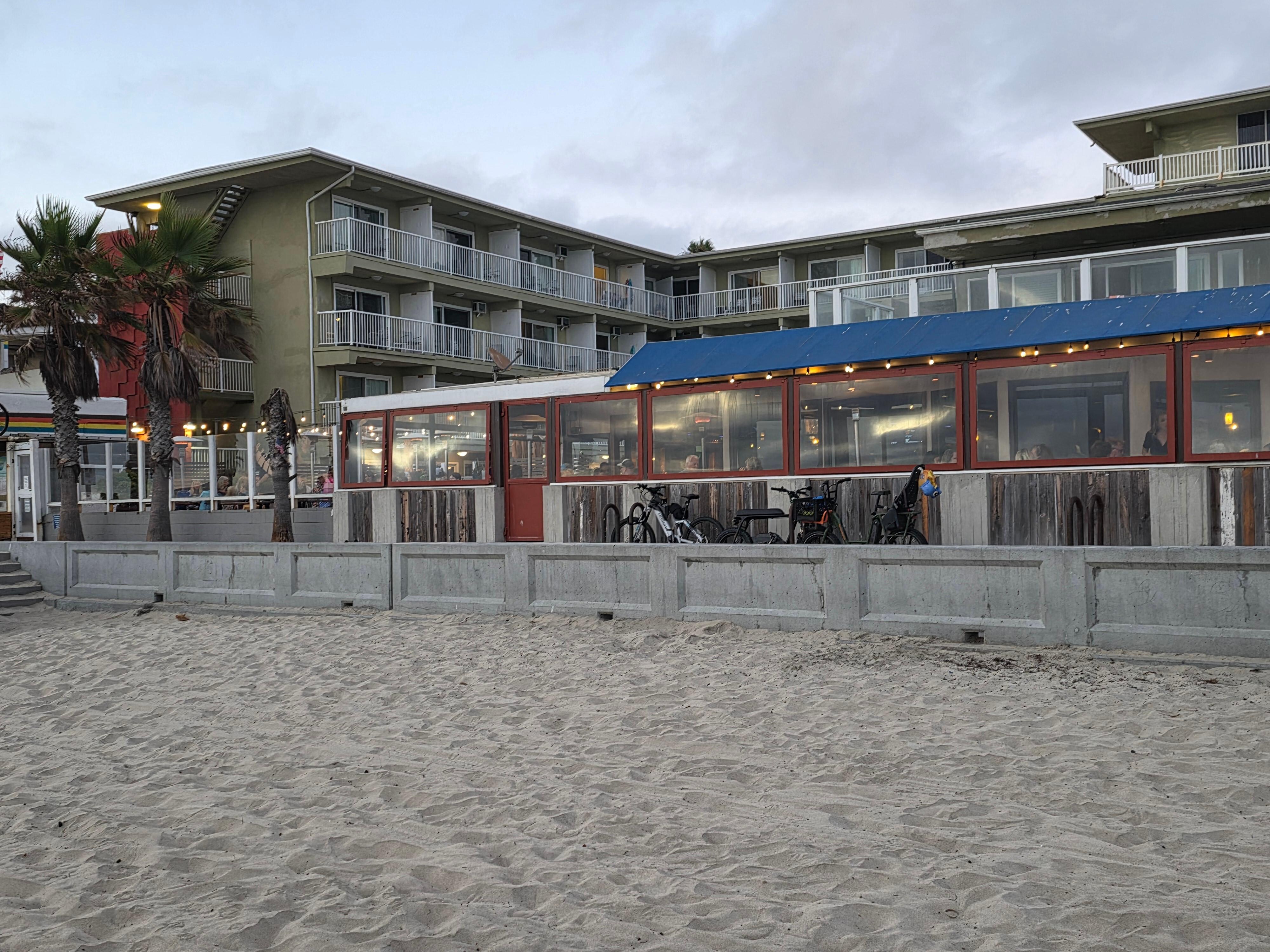 View of Surfer Beach Hotel from Beach.