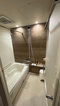 Separate tub and shower area, with heater