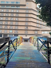 The bridge leading to the hotel