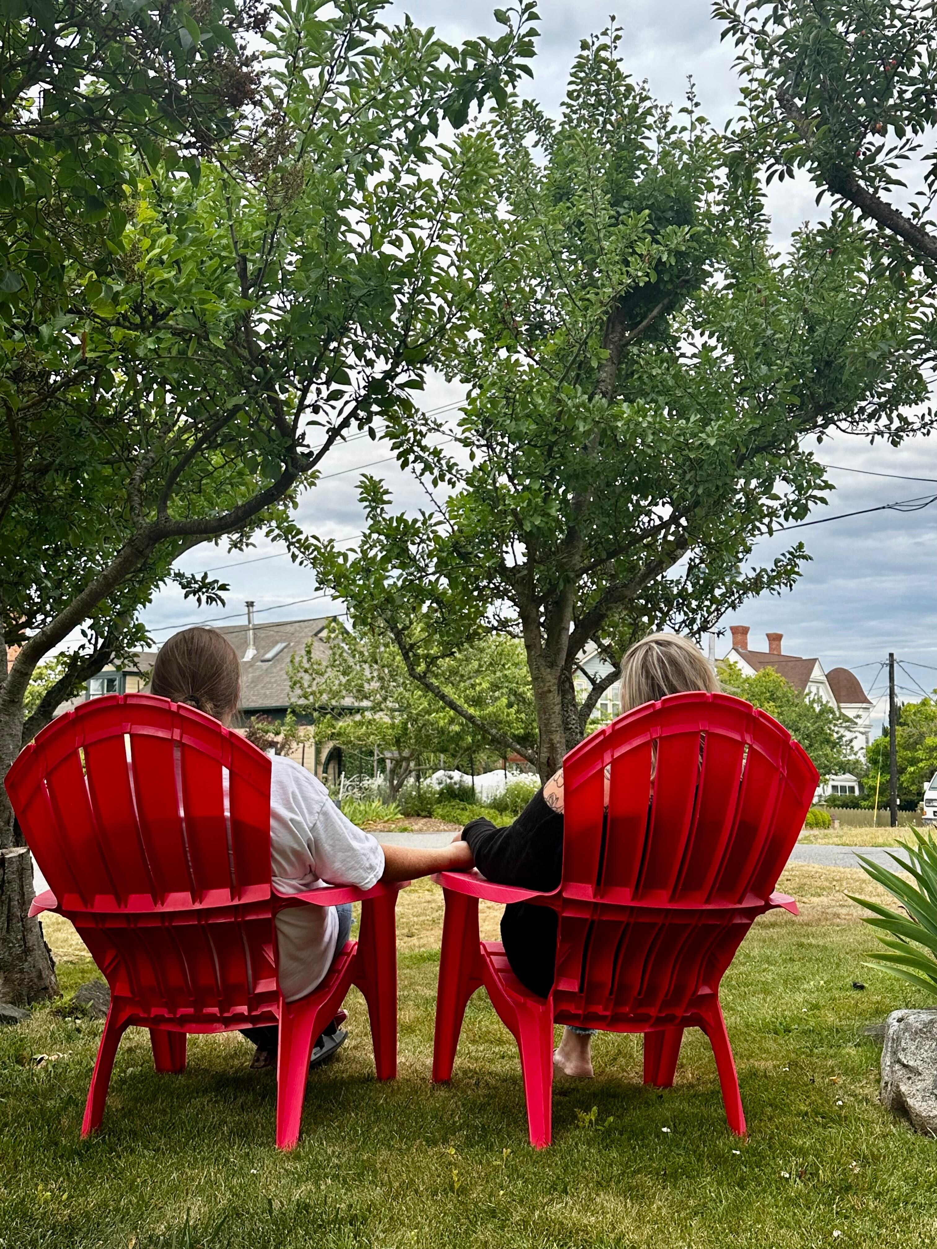 My sister and I enjoying the front yard. 