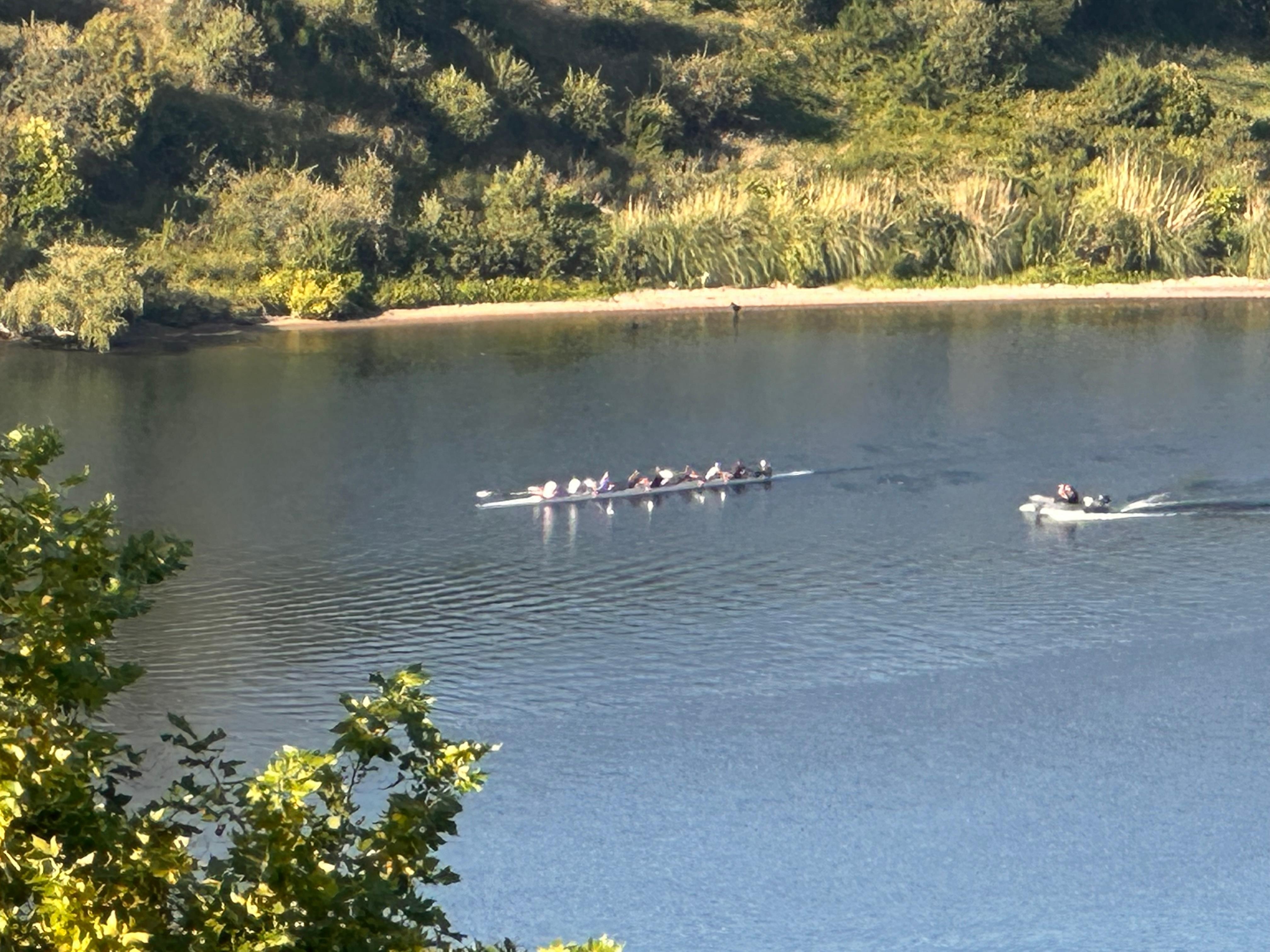 Crew teams paddled by on the lake