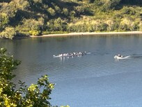 Crew teams paddled by on the lake