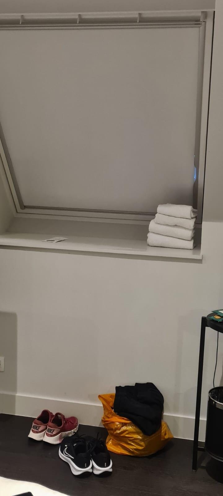 Towels left on the windowsill instead of their usual place