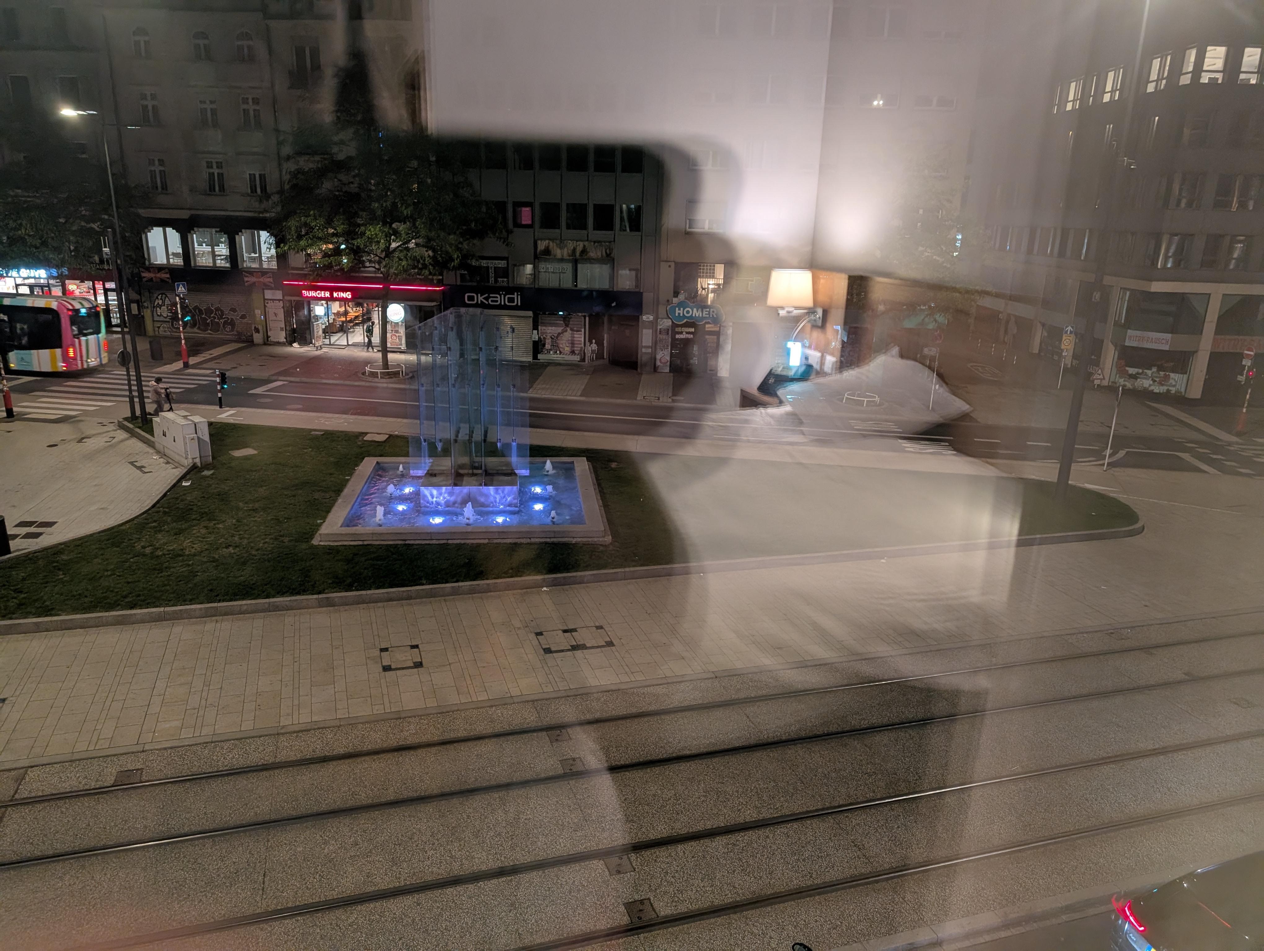 View from room window nighttime.